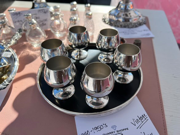 Vintage Sterling Silver Sherry Cup Set with Tray