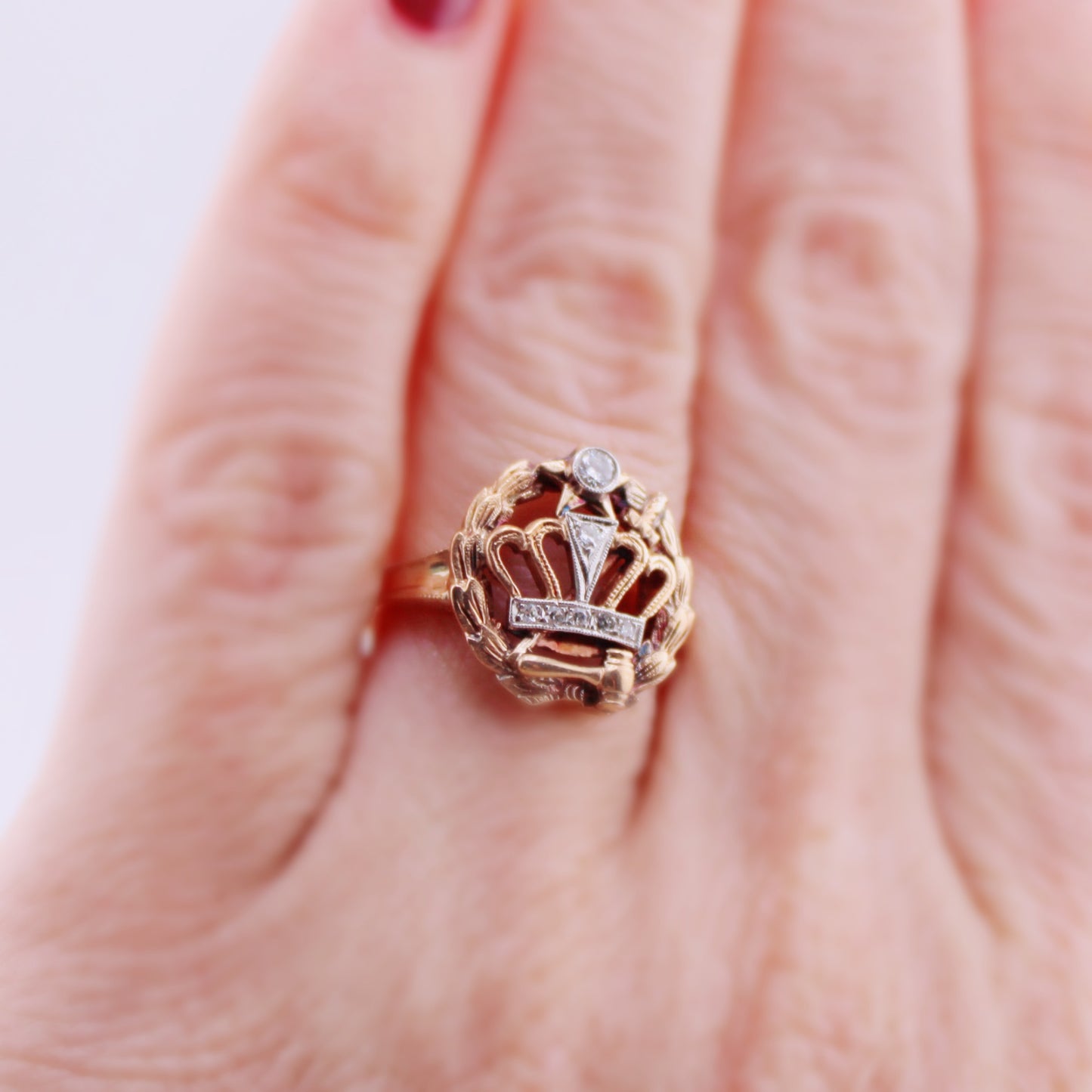 Vintage Crown Diamond Ring