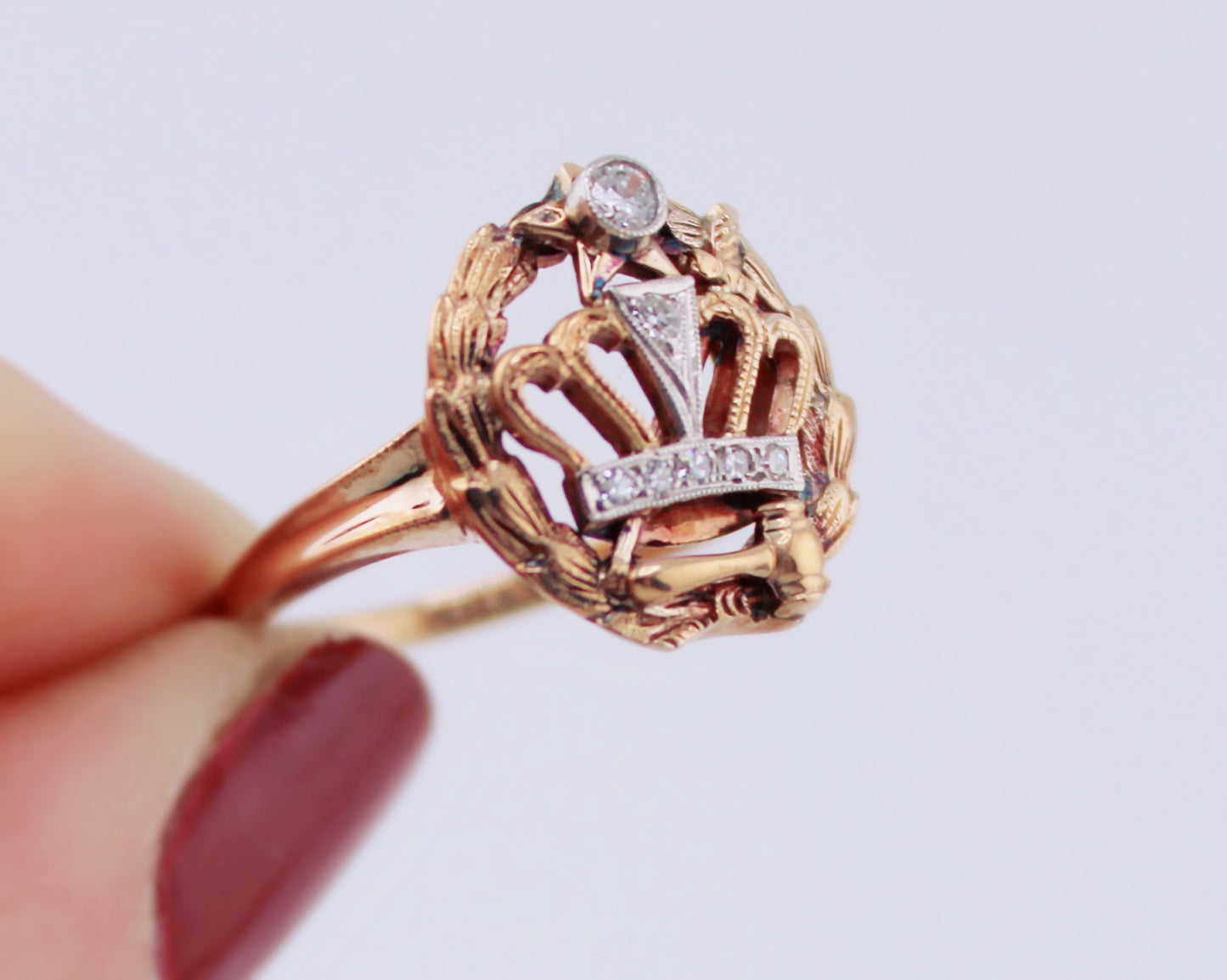 Vintage Crown Diamond Ring