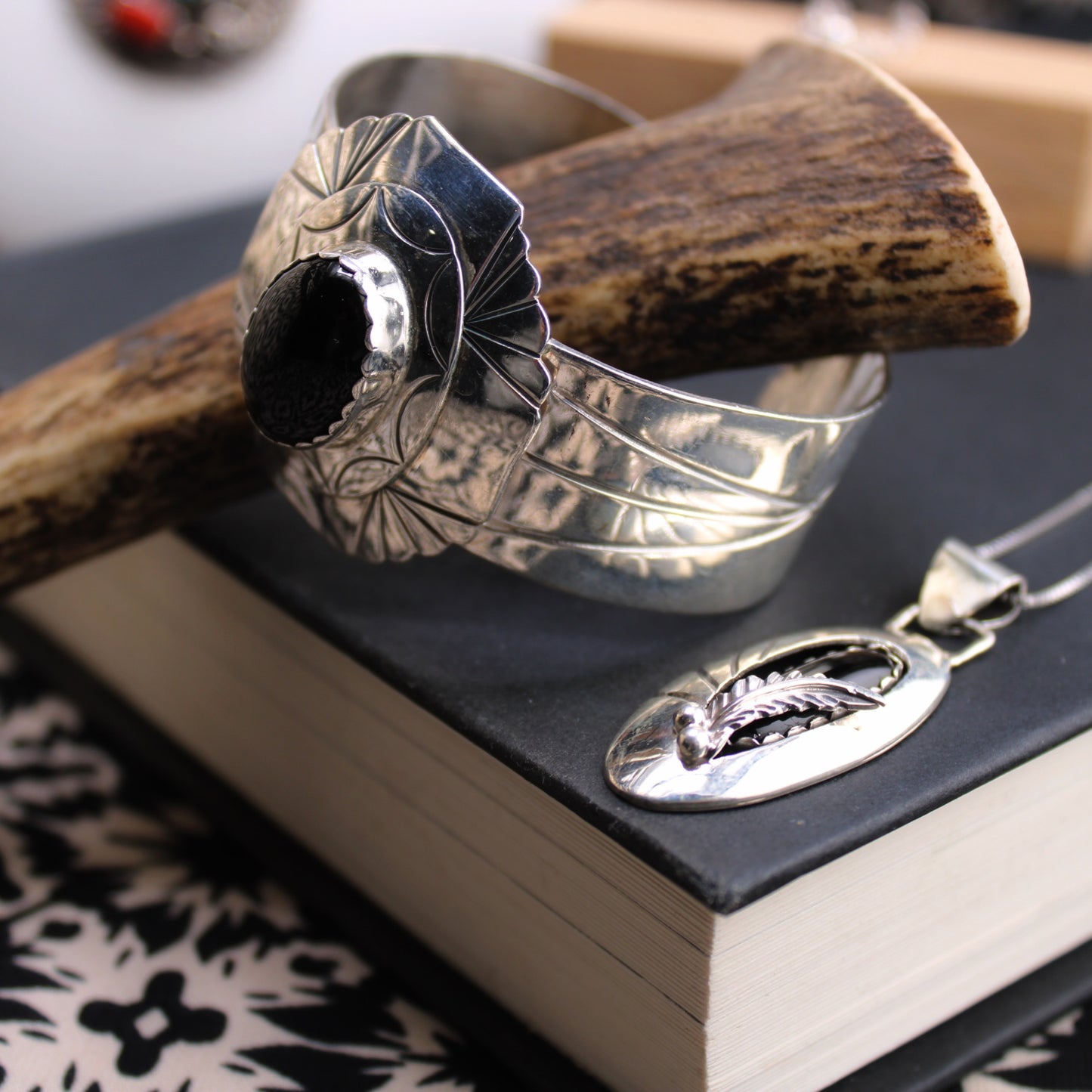 Western Cuff and Western Necklace with Black Stones